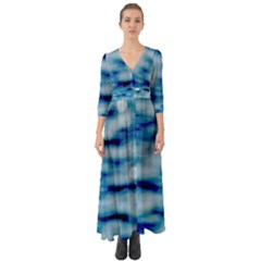 Blue Waves Abstract Series No5 Button Up Boho Maxi Dress by DimitriosArt