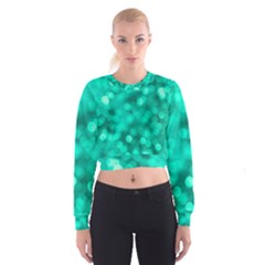 Light Reflections Abstract No9 Turquoise Cropped Sweatshirt by DimitriosArt