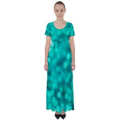 Light Reflections Abstract No9 Turquoise High Waist Short Sleeve Maxi Dress by DimitriosArt