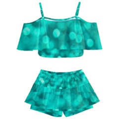 Light Reflections Abstract No9 Turquoise Kids  Off Shoulder Skirt Bikini by DimitriosArt