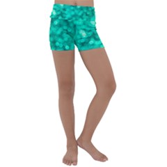 Light Reflections Abstract No9 Turquoise Kids  Lightweight Velour Yoga Shorts by DimitriosArt