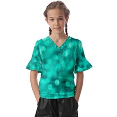 Light Reflections Abstract No9 Turquoise Kids  V-neck Horn Sleeve Blouse