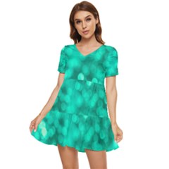 Light Reflections Abstract No9 Turquoise Tiered Short Sleeve Mini Dress by DimitriosArt