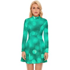 Light Reflections Abstract No9 Turquoise Long Sleeve Velour Longline Dress by DimitriosArt