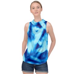 Blue Abstract 2 High Neck Satin Top by DimitriosArt