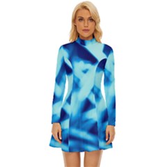 Blue Abstract 2 Long Sleeve Velour Longline Dress by DimitriosArt