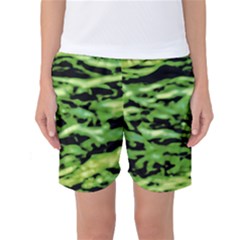 Green  Waves Abstract Series No11 Women s Basketball Shorts by DimitriosArt