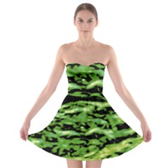 Green  Waves Abstract Series No11 Strapless Bra Top Dress by DimitriosArt