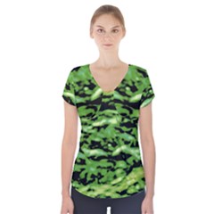 Green  Waves Abstract Series No11 Short Sleeve Front Detail Top by DimitriosArt