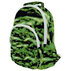 Green  Waves Abstract Series No11 Rounded Multi Pocket Backpack by DimitriosArt