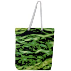 Green  Waves Abstract Series No11 Full Print Rope Handle Tote (large) by DimitriosArt
