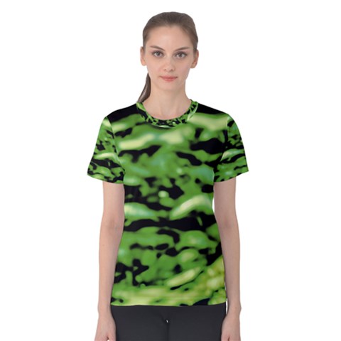 Green  Waves Abstract Series No11 Women s Cotton Tee by DimitriosArt