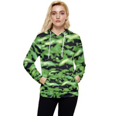 Green  Waves Abstract Series No11 Women s Lightweight Drawstring Hoodie by DimitriosArt