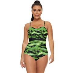 Green  Waves Abstract Series No11 Retro Full Coverage Swimsuit by DimitriosArt