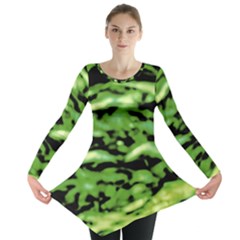 Green  Waves Abstract Series No11 Long Sleeve Tunic  by DimitriosArt