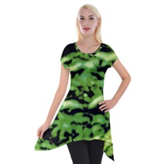 Green  Waves Abstract Series No11 Short Sleeve Side Drop Tunic by DimitriosArt
