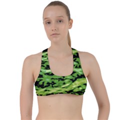 Green  Waves Abstract Series No11 Criss Cross Racerback Sports Bra by DimitriosArt