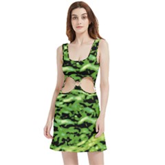 Green  Waves Abstract Series No11 Velvet Cutout Dress by DimitriosArt