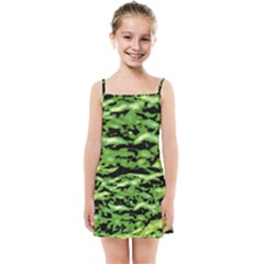 Green  Waves Abstract Series No11 Kids  Summer Sun Dress by DimitriosArt