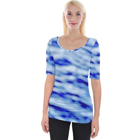 Blue Waves Abstract Series No10 Wide Neckline Tee by DimitriosArt