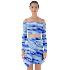 Blue Waves Abstract Series No10 Off Shoulder Top With Skirt Set by DimitriosArt