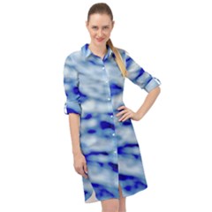 Blue Waves Abstract Series No10 Long Sleeve Mini Shirt Dress by DimitriosArt