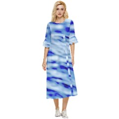 Blue Waves Abstract Series No10 Double Cuff Midi Dress