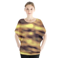 Yellow  Waves Abstract Series No10 Batwing Chiffon Blouse