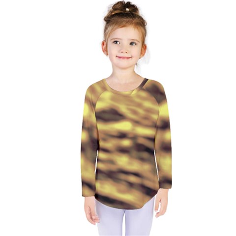 Yellow  Waves Abstract Series No10 Kids  Long Sleeve Tee by DimitriosArt
