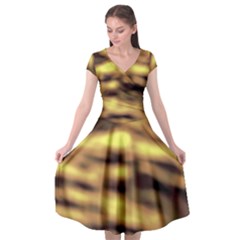 Yellow  Waves Abstract Series No10 Cap Sleeve Wrap Front Dress