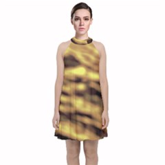 Yellow  Waves Abstract Series No10 Velvet Halter Neckline Dress 