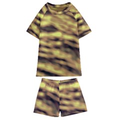 Yellow  Waves Abstract Series No10 Kids  Swim Tee and Shorts Set