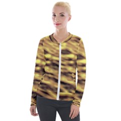 Yellow  Waves Abstract Series No10 Velvet Zip Up Jacket