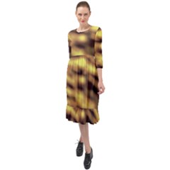 Yellow  Waves Abstract Series No10 Ruffle End Midi Chiffon Dress