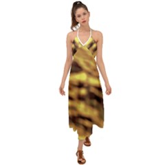 Yellow  Waves Abstract Series No10 Halter Tie Back Dress 