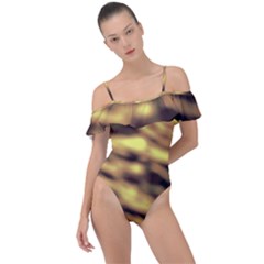 Yellow  Waves Abstract Series No10 Frill Detail One Piece Swimsuit