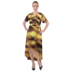 Yellow  Waves Abstract Series No10 Front Wrap High Low Dress by DimitriosArt
