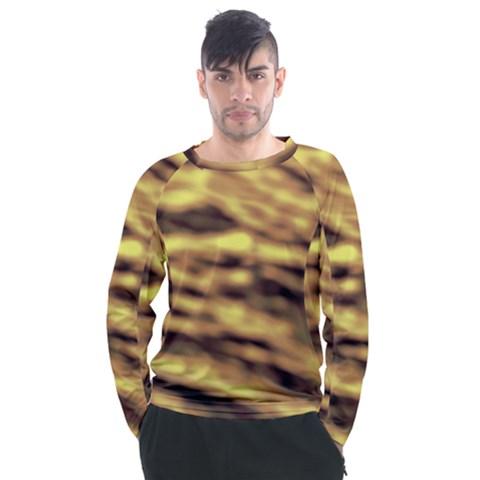 Yellow  Waves Abstract Series No10 Men s Long Sleeve Raglan Tee by DimitriosArt