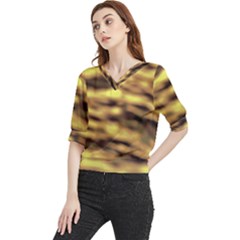 Yellow  Waves Abstract Series No10 Quarter Sleeve Blouse