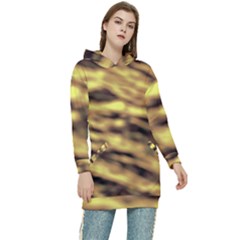 Yellow  Waves Abstract Series No10 Women s Long Oversized Pullover Hoodie