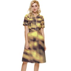 Yellow  Waves Abstract Series No10 Button Top Knee Length Dress