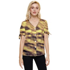 Yellow  Waves Abstract Series No10 Bow Sleeve Button Up Top