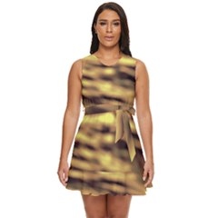 Yellow  Waves Abstract Series No10 Waist Tie Tier Mini Chiffon Dress