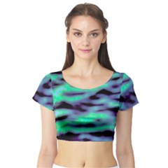 Green  Waves Abstract Series No6 Short Sleeve Crop Top by DimitriosArt