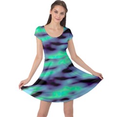 Green  Waves Abstract Series No6 Cap Sleeve Dress by DimitriosArt