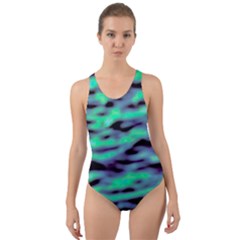 Green  Waves Abstract Series No6 Cut-out Back One Piece Swimsuit by DimitriosArt