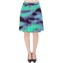 Green  Waves Abstract Series No6 Velvet High Waist Skirt by DimitriosArt