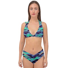 Green  Waves Abstract Series No6 Double Strap Halter Bikini Set by DimitriosArt