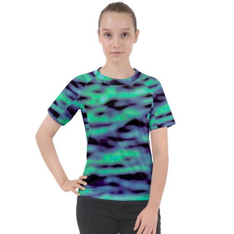 Green  Waves Abstract Series No6 Women s Sport Raglan Tee by DimitriosArt