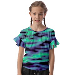 Green  Waves Abstract Series No6 Kids  Cut Out Flutter Sleeves